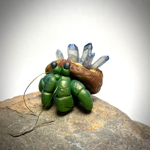Crystal Hermit Crab Sculpture | Polymer Clay Hermit Crab | Crab Figurine | Crystal Crab