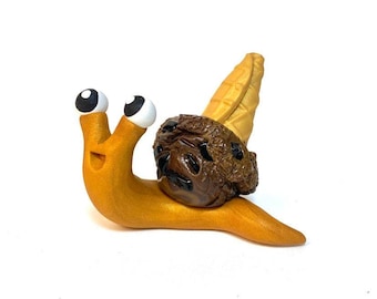 Chocolate Chip Ice Cream Snail | Polymer Clay Snail | Snail Figurine | Snail Sculpture