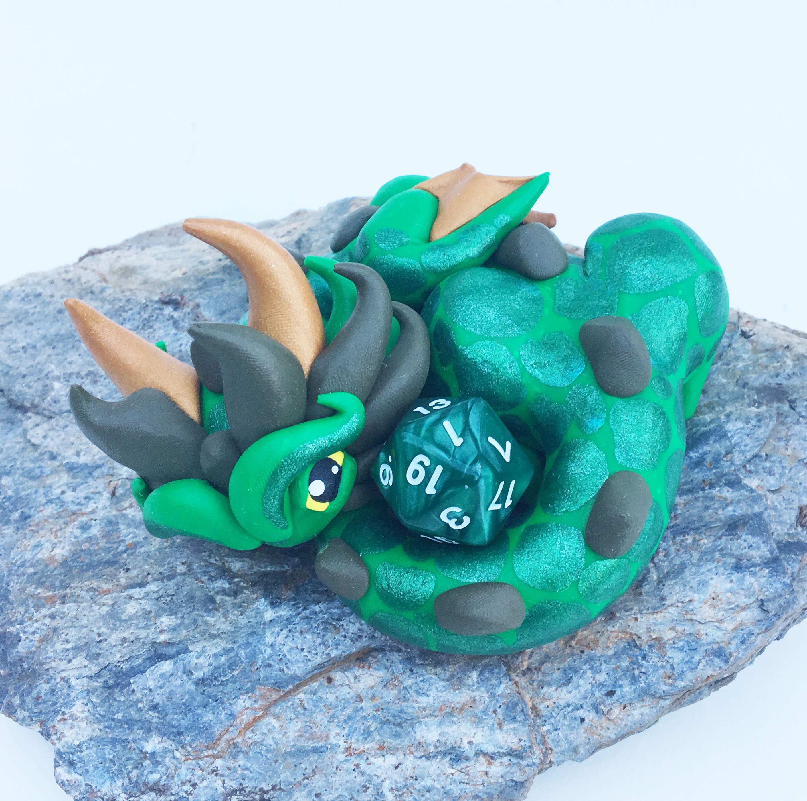 Dice Dragon Polymer Clay Dragon Dice Holder Emerald Green, Gold, and