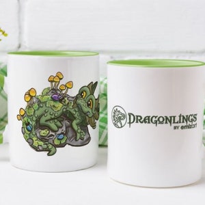 Dragon Mug Dragonlings Beetles and Mushrooms Mug Green Dragon Mug image 1