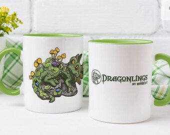 Dragon Mug | Dragonlings | Beetles and Mushrooms Mug | Green Dragon Mug