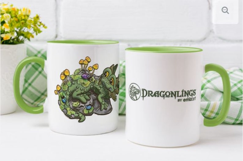 Dragon Mug Dragonlings Beetles and Mushrooms Mug Green Dragon Mug image 1