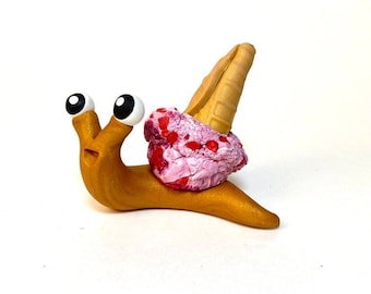 Cherry Swirl Ice Cream Snail | Polymer Clay Snail | Snail Figurine | Snail Sculpture