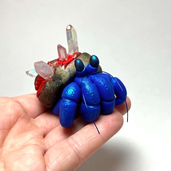 Crystal Hermit Crab Sculpture | Polymer Clay Hermit Crab | Crab Figurine | Crystal Crab