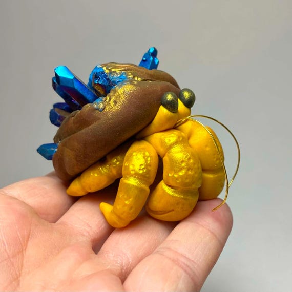 Crystal Hermit Crab Sculpture | Polymer Clay Hermit Crab | Crab Figurine | Crystal Crab