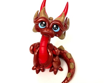 Lazarus | Polymer Clay Dice Holder Dragon- Burgundy, Red, and Muted Gold Dragonling