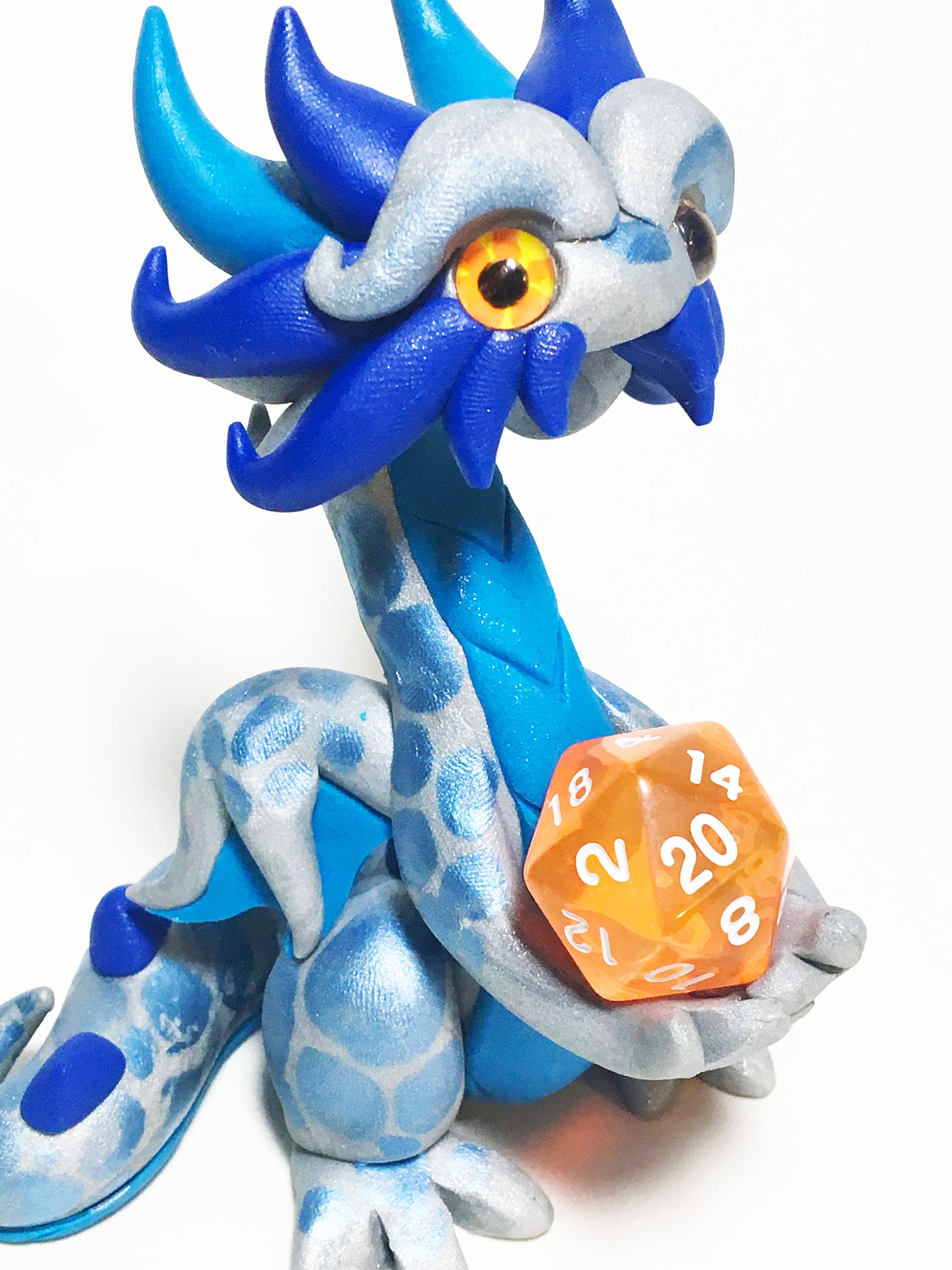 Polymer Clay Dragon Dice Holder Silver, Medium Blue, and Cobalt Blue