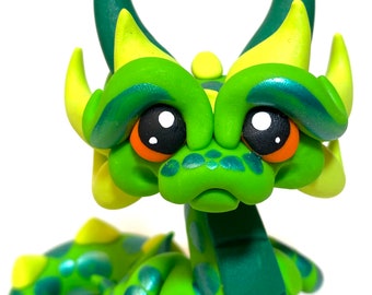 Kiwi | Polymer Clay Dragon Dice Holder Sculpture | Lime Green, Emerald Green, and Light Yellow Dragonling Figurine