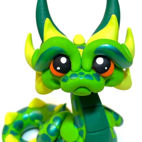 Kiwi | Polymer Clay Dragon Dice Holder Sculpture | Lime Green, Emerald Green, and Light Yellow Dragonling Figurine