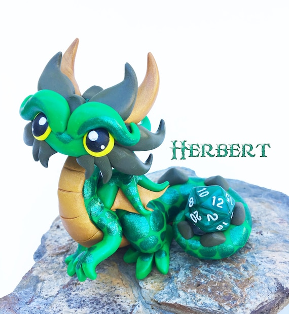 and Olive Green Dragonling Dice Dragon Polymer Clay Dragon Dice Holder