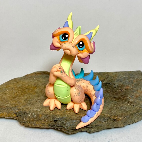 Rainbow Dragon | Pride Rainbow Dragonling | Pastel Rainbow Dragon Sculpture | Clay Dragon