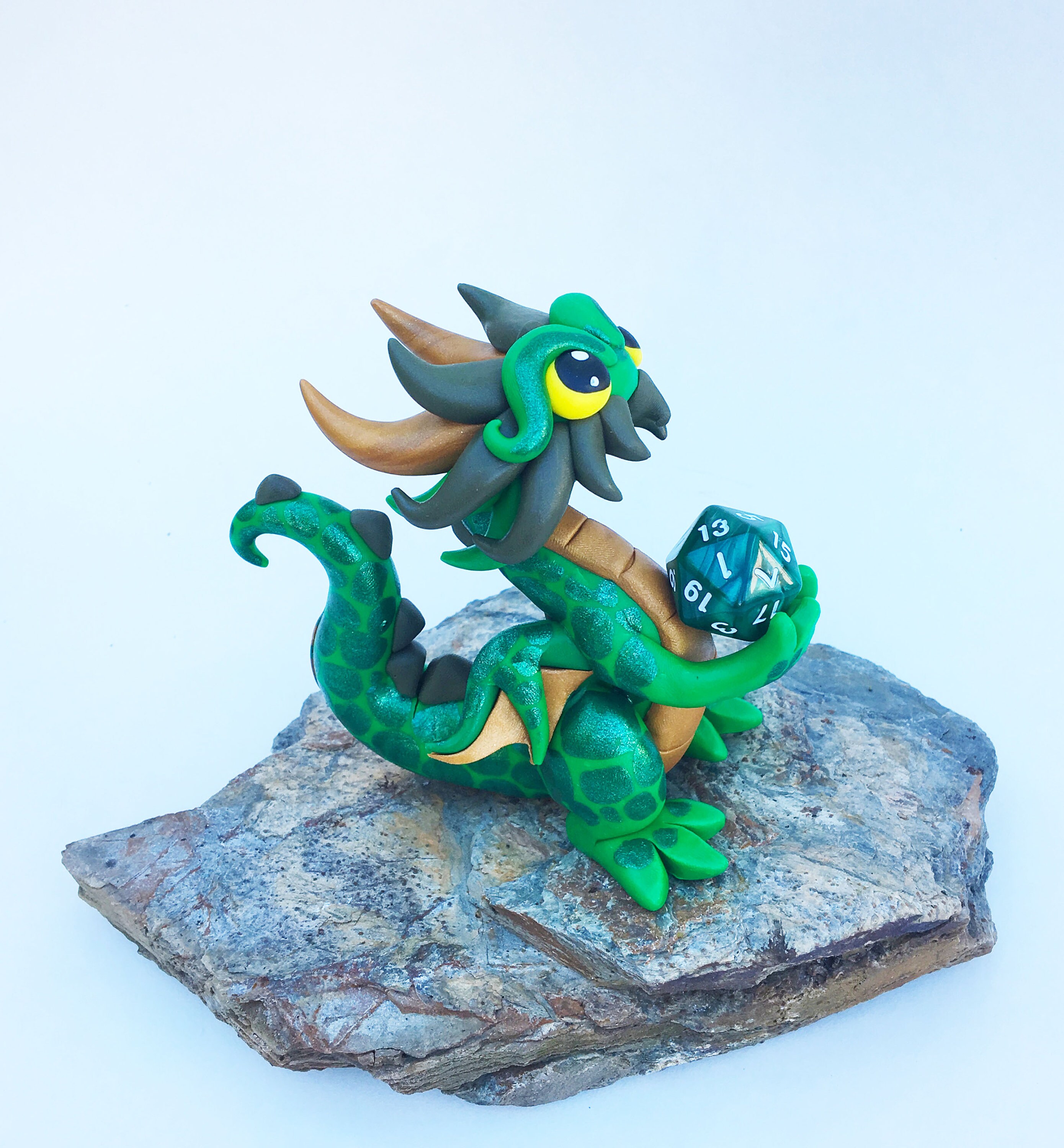 Dice Dragon Polymer Clay Dragon Dice Holder Emerald Green, Gold, and