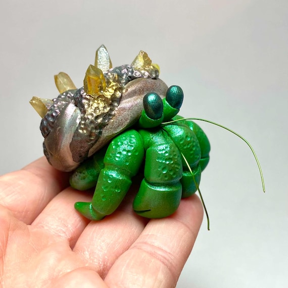 Crystal Hermit Crab Sculpture | Polymer Clay Hermit Crab | Crab Figurine | Crystal Crab