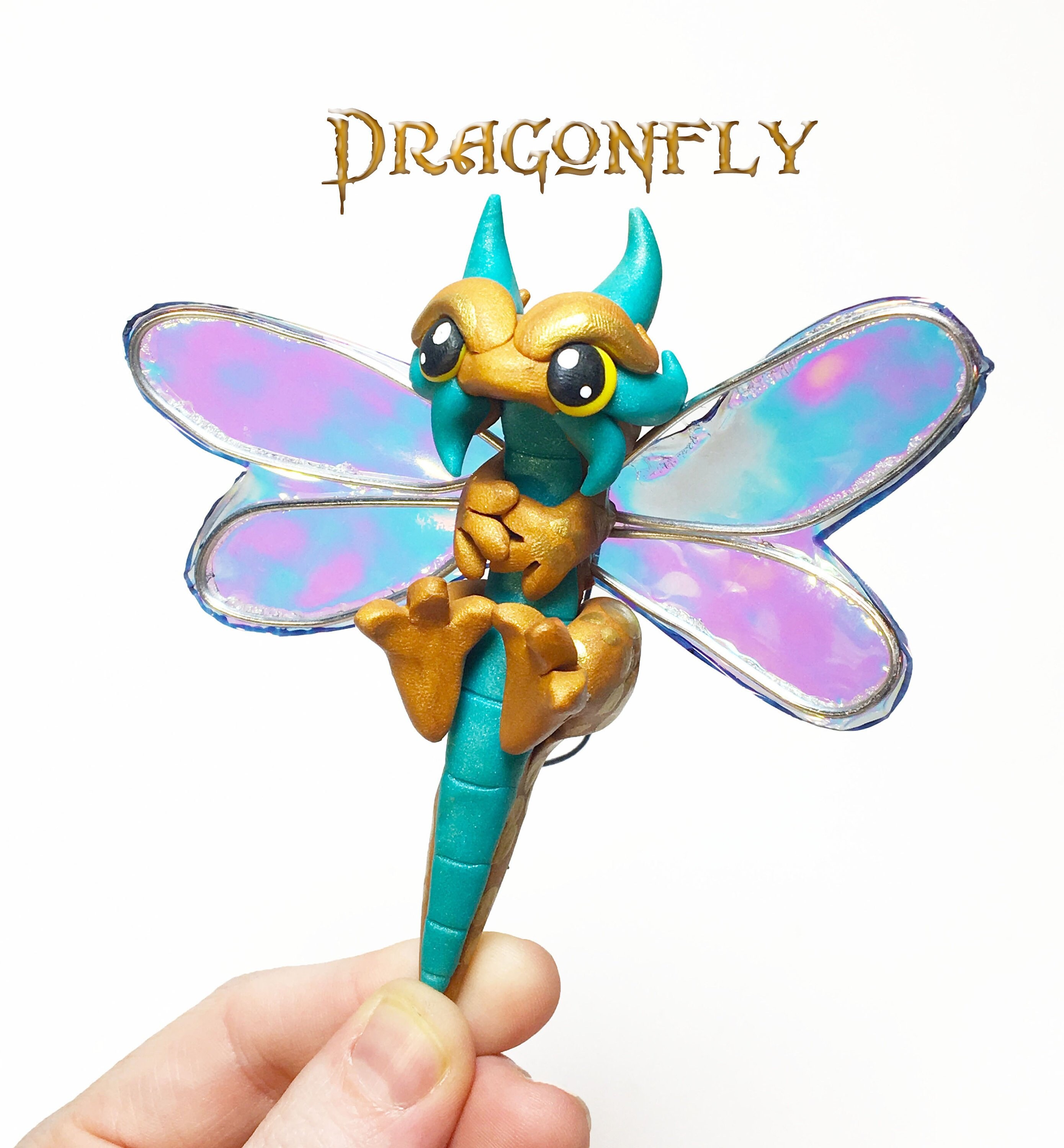 Polymer Clay Dragonfly Ornament Dragon Ornament Gold and Pearl Teal
