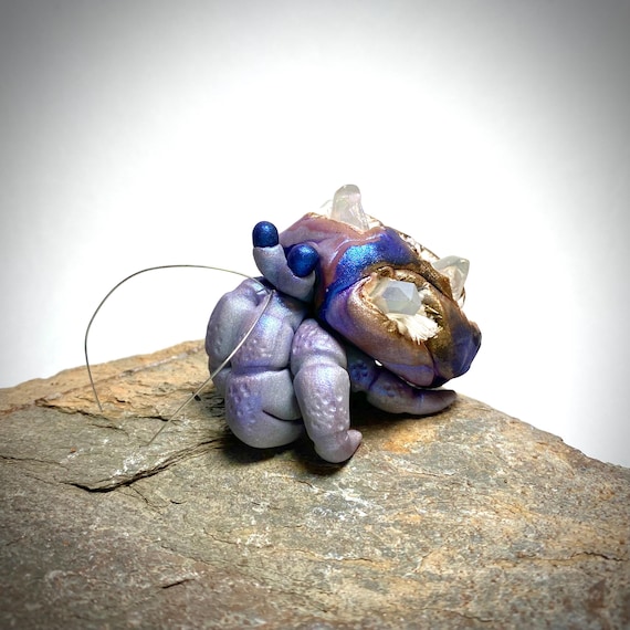 Crystal Hermit Crab Sculpture | Polymer Clay Hermit Crab | Crab Figurine | Crystal Crab