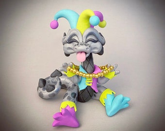 Jester Dragon | Mardi Gras Dragonling | Jester Figurine | Clay Dragon Sculpture