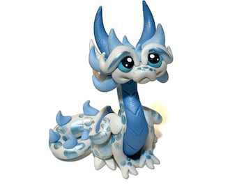 Haven | Polymer Dice Holder Dragon | Sparkle White, Light Blue Pearl, and Light Blue Dragonling | Air Dragon