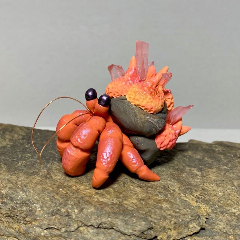 Crystal Hermit Crab Sculpture Polymer Clay Hermit Crab Crab Figurine Crystal Crab