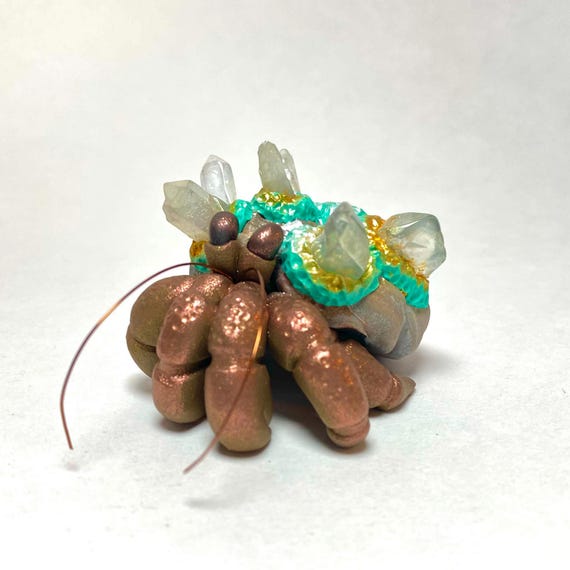 Crystal Hermit Crab Sculpture | Polymer Clay Hermit Crab | Crab Figurine | Crystal Crab