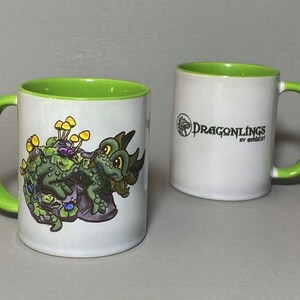 Dragon Mug Dragonlings Beetles and Mushrooms Mug Green Dragon Mug image 2