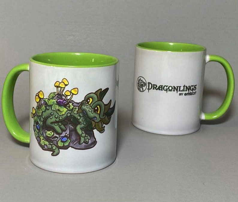 Dragon Mug Dragonlings Beetles and Mushrooms Mug Green Dragon Mug image 2