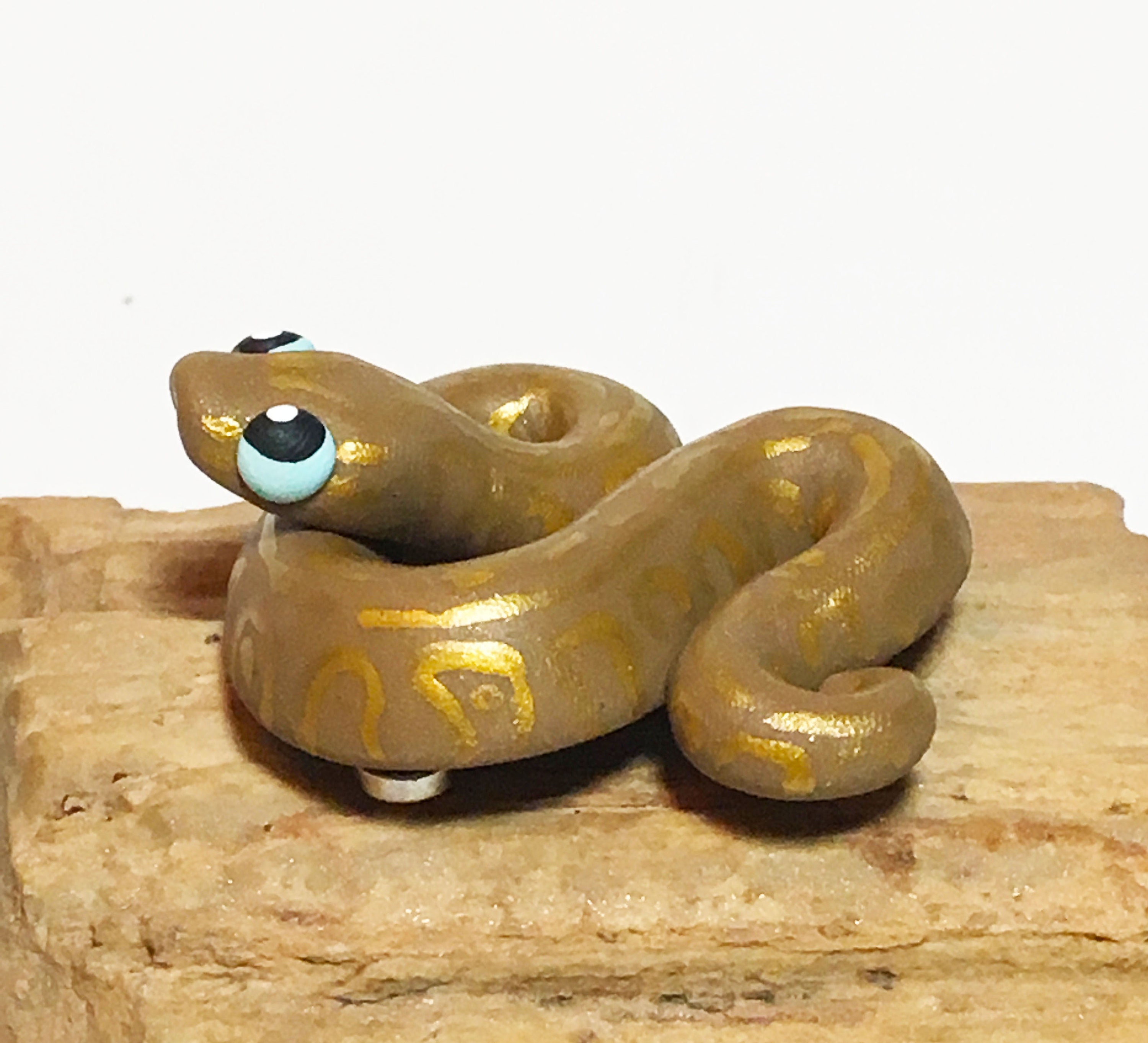Snake Ball Python Hazelnut and Gold Shimmer Polymer Clay
