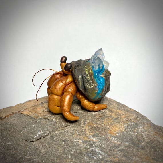 Crystal Hermit Crab Sculpture | Polymer Clay Hermit Crab | Crab Figurine | Crystal Crab