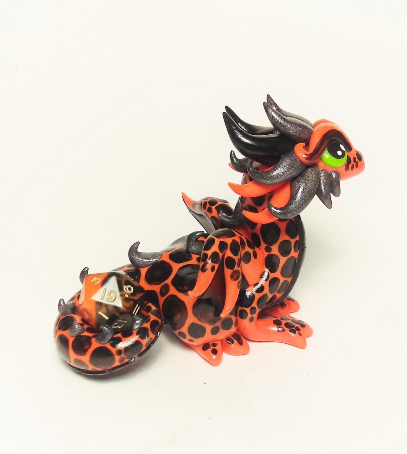 Polymer Dragon Dice Holder Orange, Black, and Gunmetal Dragonling