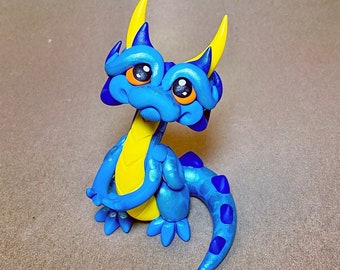 Finnick | Polymer Clay Dragon Dice Holder | Teal, Cobalt Blue, and Yellow Dragonling