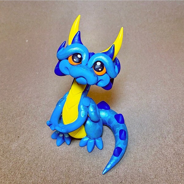 Finnick | Polymer Clay Dragon Dice Holder | Teal, Cobalt Blue, and Yellow Dragonling