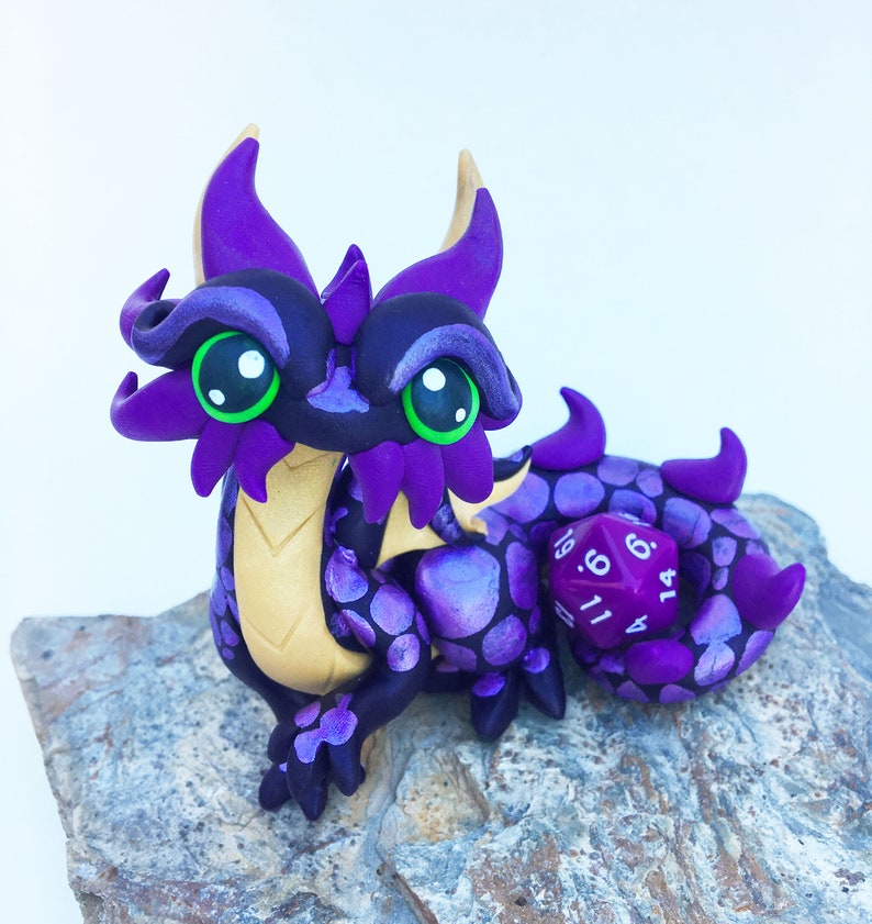 Polymer Clay Dice Dragon sculpture Black Light Gold and Etsy