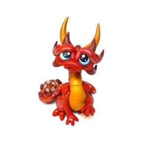 Caspian | Polymer Dragon Dice Holder |  Red, Gold, and Burgundy Dragonling | Clay Dragon