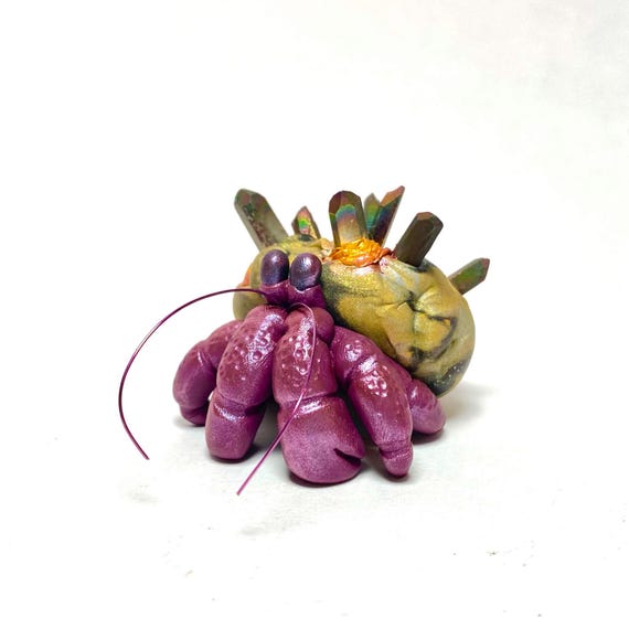 Crystal Hermit Crab Sculpture | Polymer Clay Hermit Crab | Crab Figurine | Crystal Crab