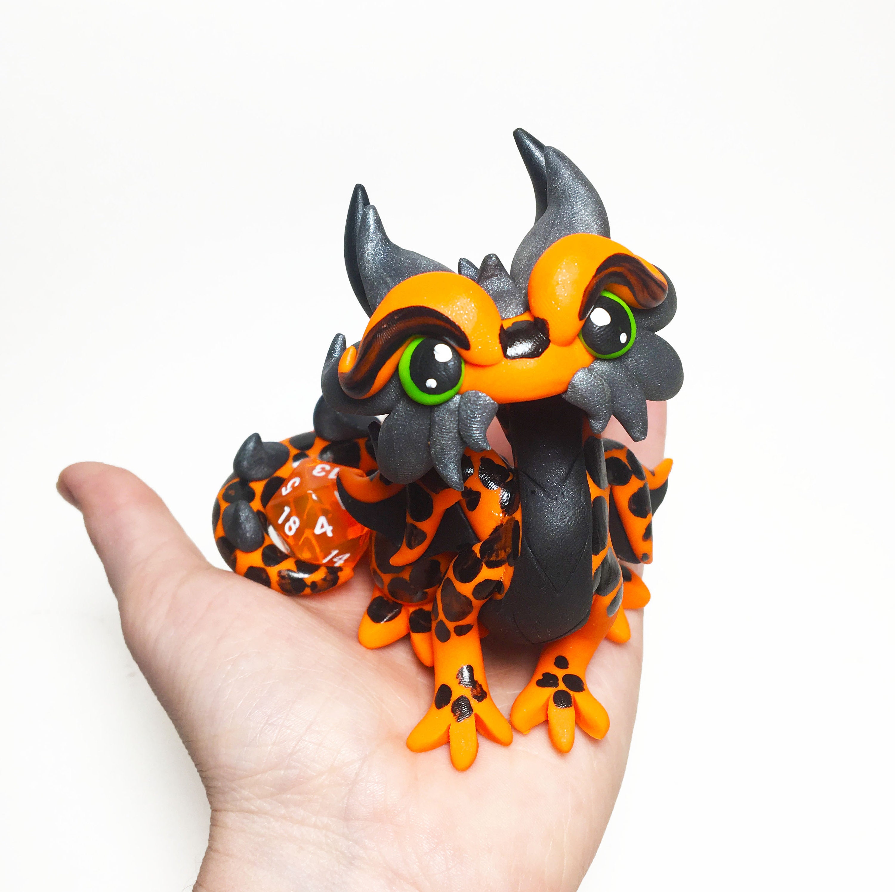 Polymer Dragon Dice Holder Orange, Black, and Gunmetal Dragonling