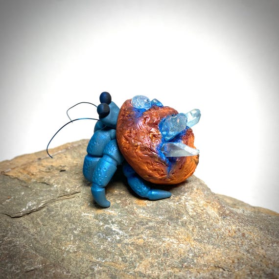 Crystal Hermit Crab Sculpture | Polymer Clay Hermit Crab | Crab Figurine | Crystal Crab