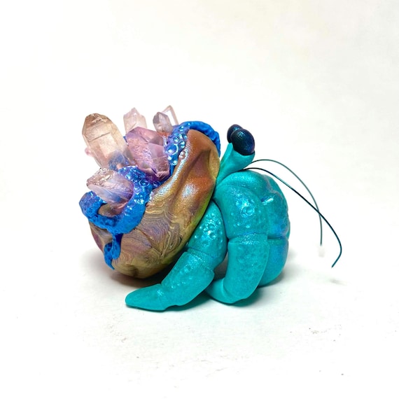 Crystal Hermit Crab Sculpture | Polymer Clay Hermit Crab | Crab Figurine | Crystal Crab