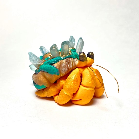 Crystal Hermit Crab Sculpture | Polymer Clay Hermit Crab | Crab Figurine | Crystal Crab
