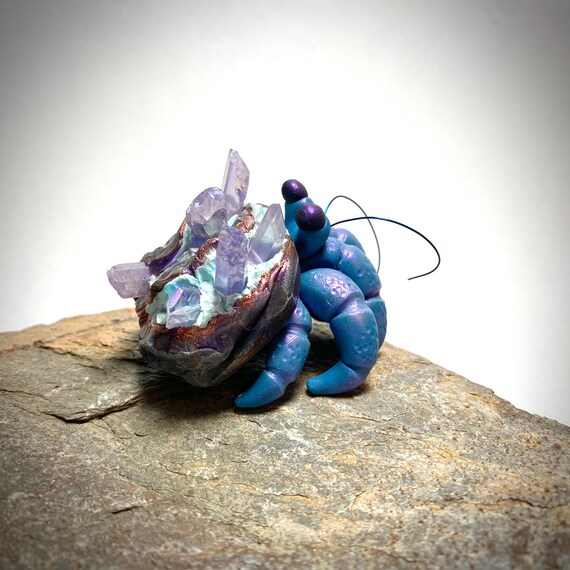Crystal Hermit Crab Sculpture | Polymer Clay Hermit Crab | Crab Figurine | Crystal Crab