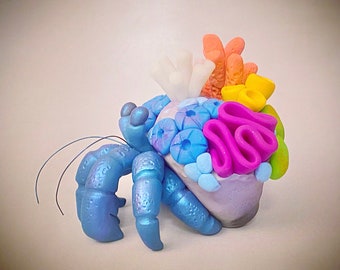 Hermit Crab Sculpture | Polymer Clay Hermit Crab | Crab Figurine | Hermit Crab | Coral Reef Sculpture