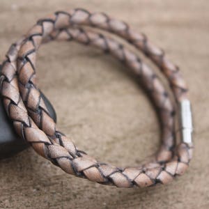 Genuine Leather Bracelet, Braided Bracelet, Husband Gift, Men&#39;s Gift, Boyfriend Gift, Anniversary Gift, Distressed Gray