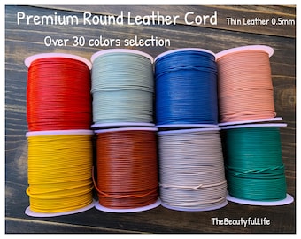 0.5mm premium european round leather cord bracelet jewelry making supply thin cord over 32 colors