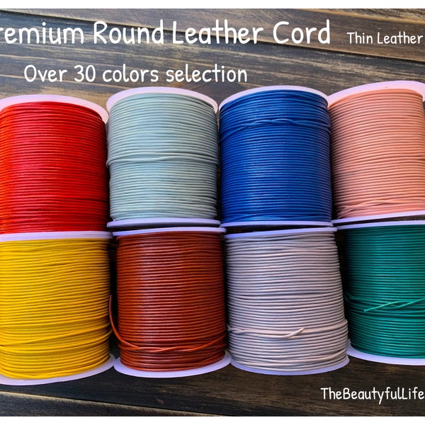 0.5mm premium european round leather cord bracelet jewelry making supply thin cord over 32 colors