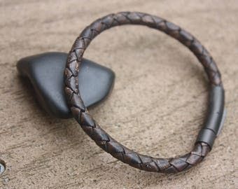 Bracelet, Leather Bracelet, Boyfriend Birthday Gift, Braided Leather Bracelet, Gift for Her, Men's Leather, For Him, Matt Black