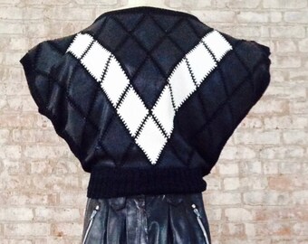 Claude MONTANA 1980S black and white patchwork sweater Made in France