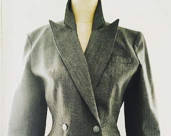 AZZEDINE ALAIA 1980er Charcoal Maßgeschneiderte Anzugjacke Made in France