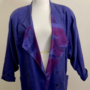 KARL LAGERFELD 80’s purple linen coat with fatigue military style print dress Made in Italy early LAGERFELD
