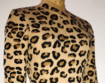 AZZEDINE ALAIA  A/W 1991 cheetah print body con wool sweater dress  Made in France