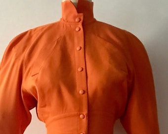 THIERRY MUGLER 1990 tropical orange snap coat dress with front pockets  Made in France