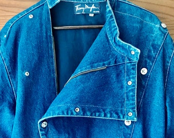 Thierry Mugler Couture Rare Fur Shearling Long Coat Jacket Navy  