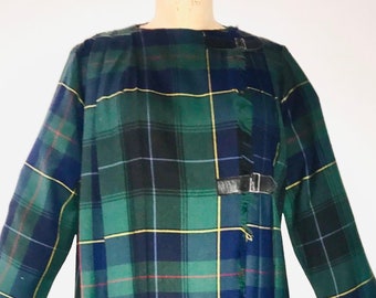 THIERRY MUGLER 1970 plaid dress with fasteners on the wool maxi dress